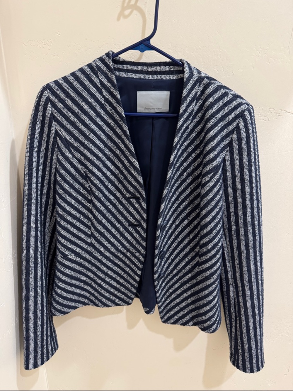 Classiques Entier Navy and White Striped Open-Front Blazer